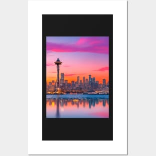 Seattle Sunset Skyline Posters and Art